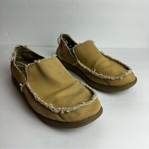 Crocs Santa Cruz Loafer Shoes Men's Size 10 Tan Canvas Slip On Casual Comfort